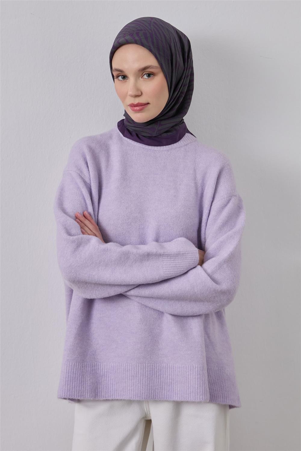 Viskon Velora Eşarp Koyu Mor Yeşil Gri Çizgili Hafif Dökümlü 90x90
