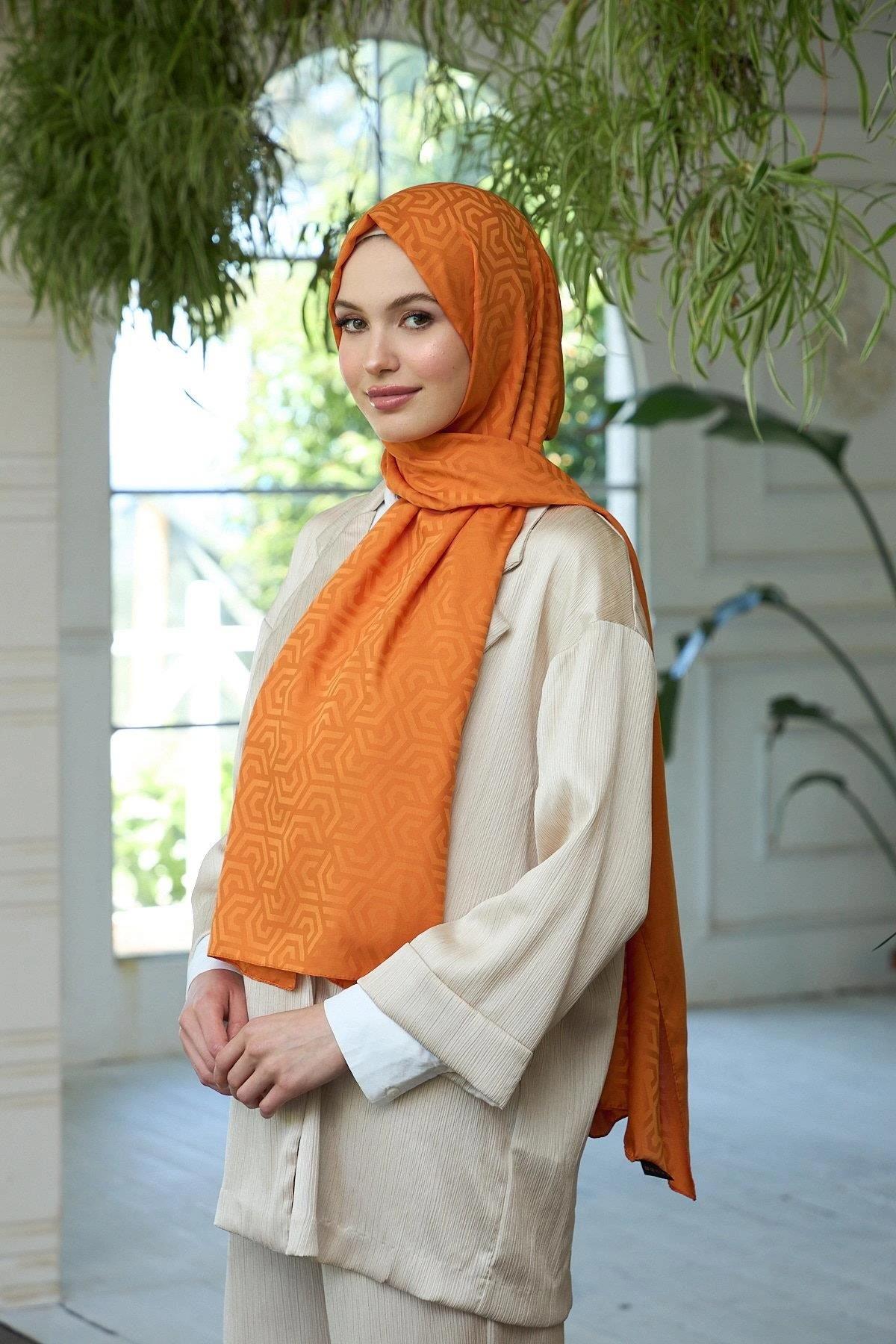 Yaz Işıltısı Koleksiyonu İpeksi Jakar Şal Turuncu 9013-05