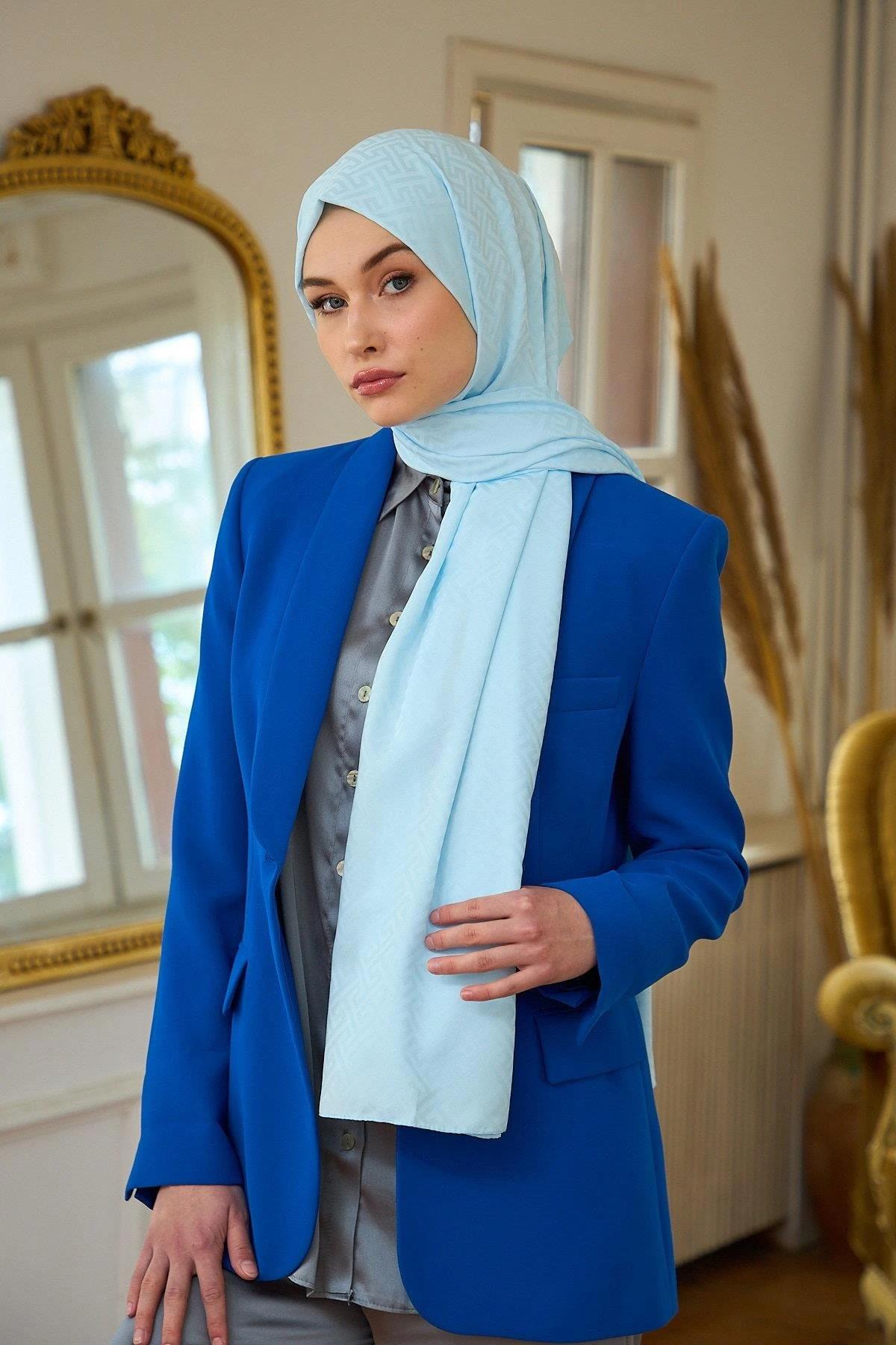 Yaz Işıltısı Koleksiyonu İpeksi Jakar Şal Baby Blue 9017-19
