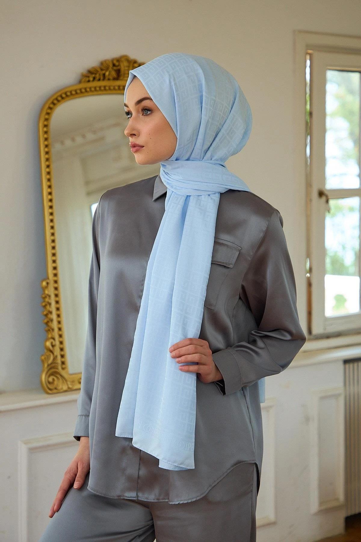 Yaz Işıltısı Koleksiyonu İpeksi Jakar Şal Baby Blue 9016-21