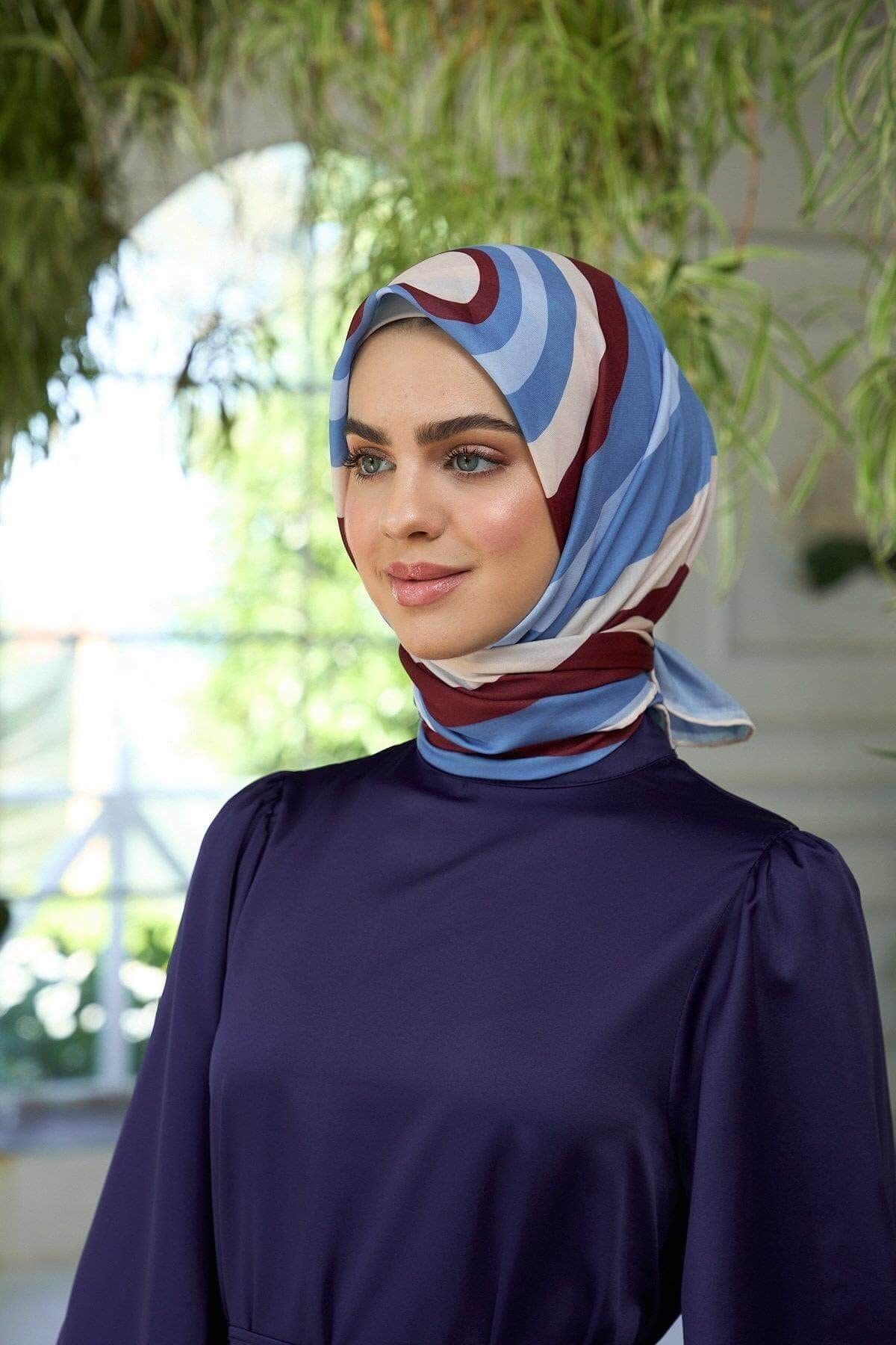 Yaz Işıltısı Koleksiyonu Soft Eşarp Bordo Mavi 1183-09