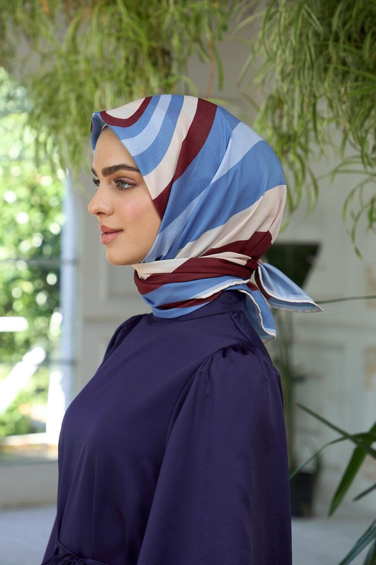 Yaz Işıltısı Koleksiyonu Soft Eşarp Bordo Mavi 1183-09