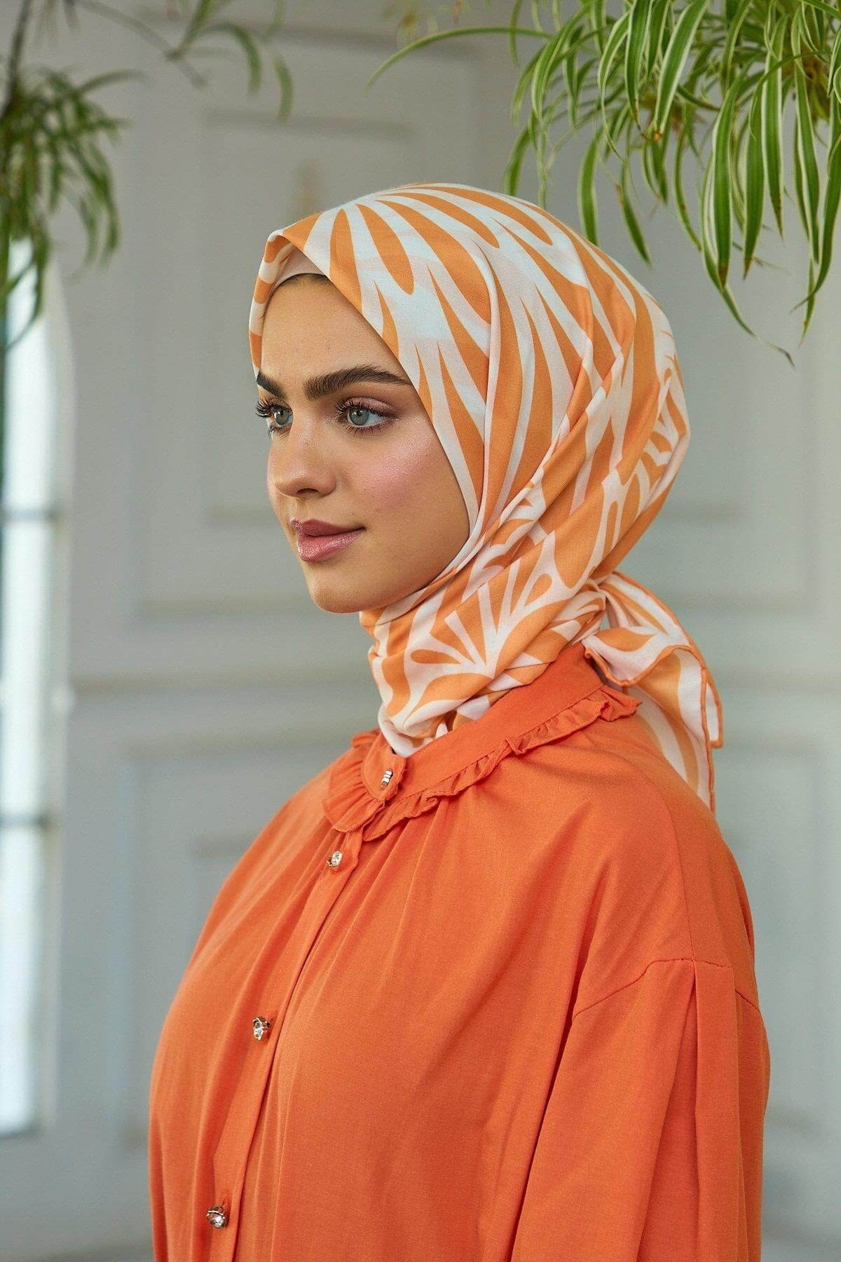 Yaz Işıltısı Koleksiyonu Soft Eşarp Turuncu Krem 1184-01