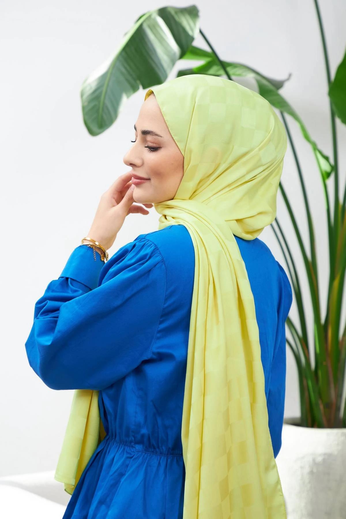Yeni Dama Desen İpeksi Jakar Şal Fıstık Yeşili 9007-17