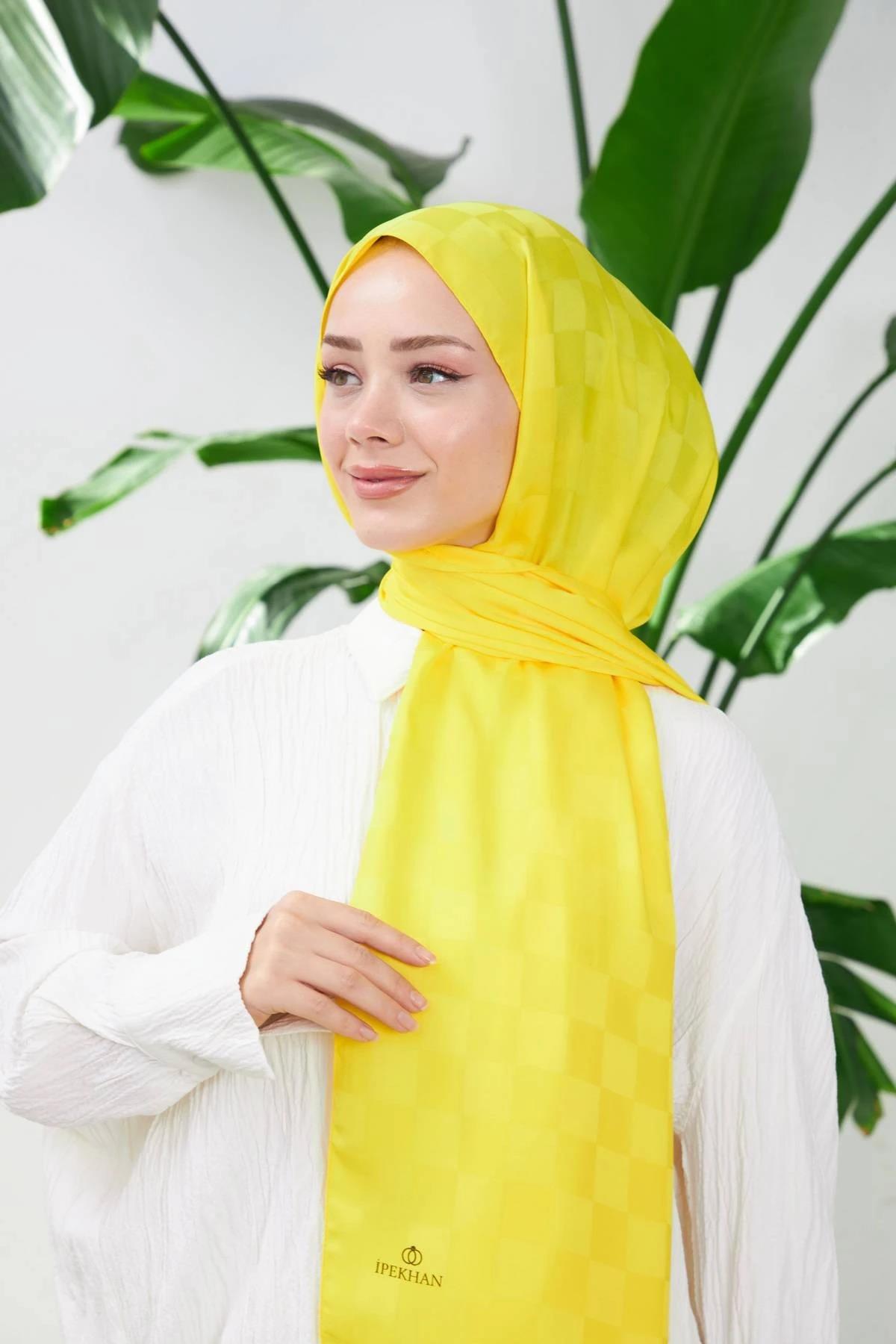 Yeni Dama Desen İpeksi Jakar Şal Sarı 9007-12