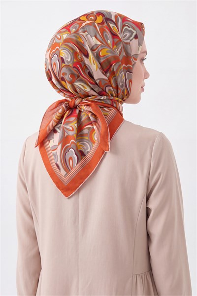 Velora Eşarp Aura Floral Koyu Turuncu