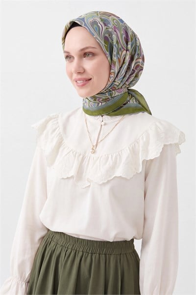 Velora Eşarp Aura Floral Çelik Mavi