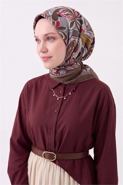 Velora Eşarp Aura Floral Koyu Vizon