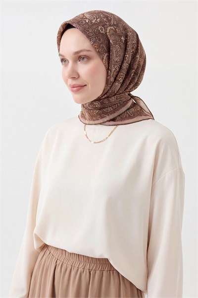 Soft Eşarp Etnik Kahverengi