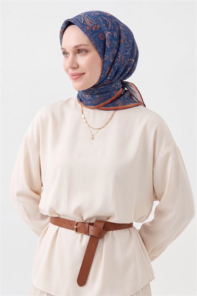 Soft Eşarp Etnik Gece Mavisi