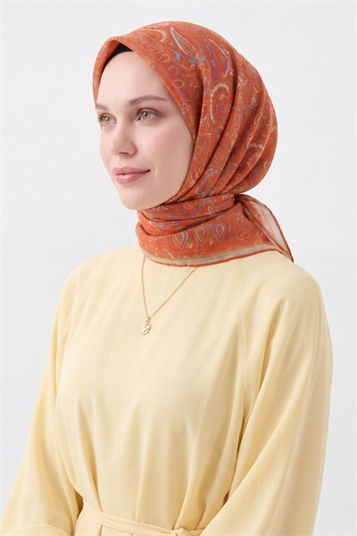 Soft Eşarp Etnik  Koyu Turuncu