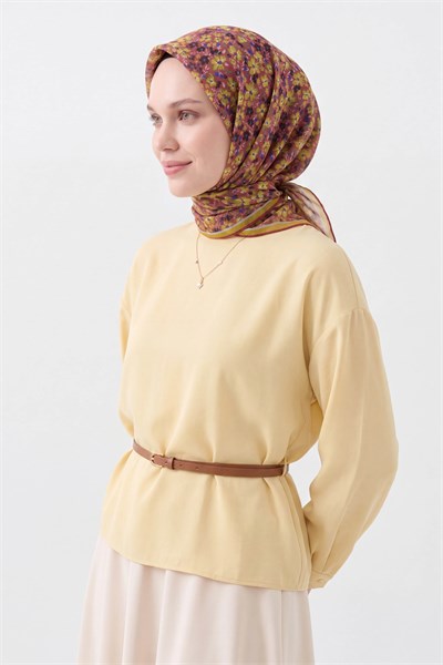 Soft Eşarp Mini Floral Koyu Gülkurusu