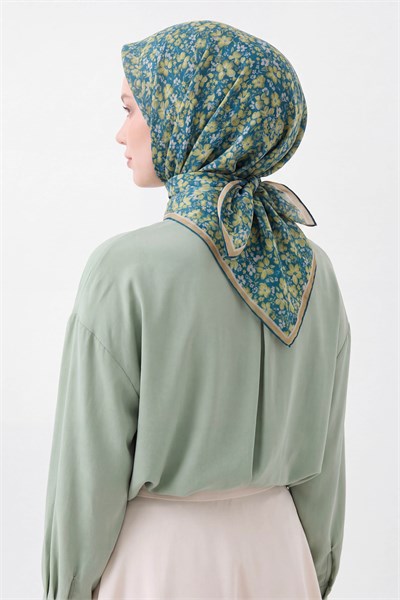 Soft Eşarp Mini Floral Patina Yeşili