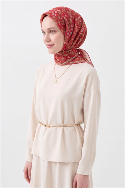 Soft Eşarp Mini Floral Kırmızı