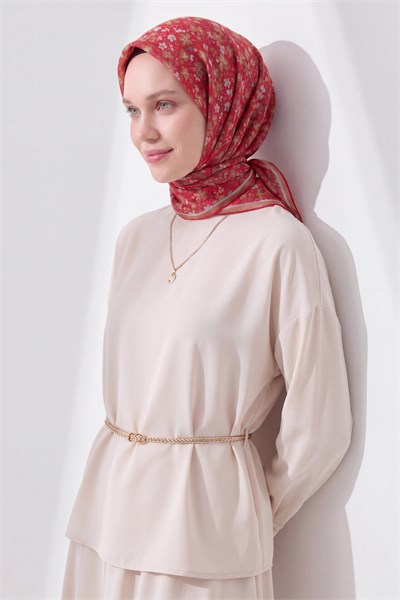 Soft Eşarp Mini Floral Kırmızı