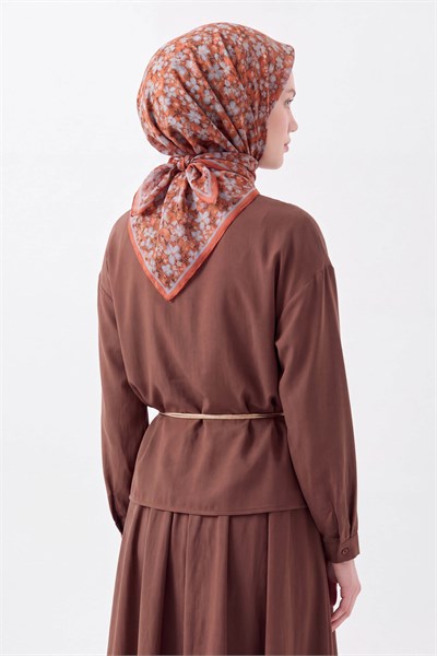 Soft Eşarp Mini Floral Koyu Turuncu