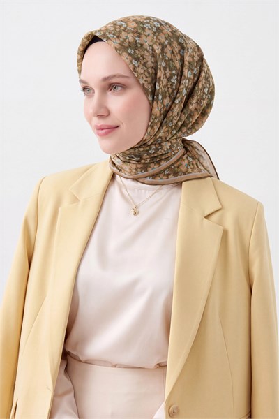 Soft Eşarp Mini Floral Haki