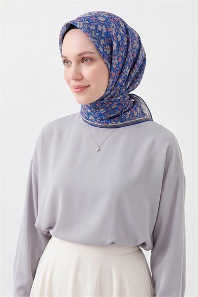 Soft Eşarp Mini Floral Gece Mavisi
