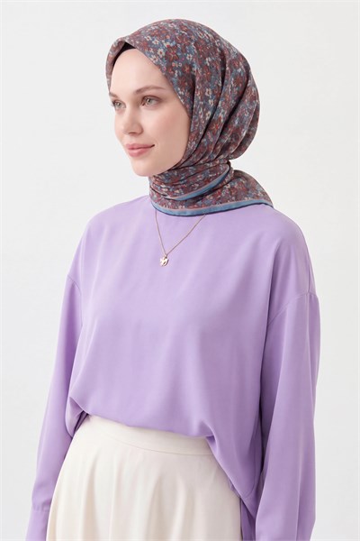Soft Eşarp Mini Floral Mavi Gri