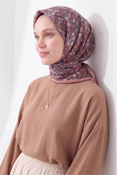 Soft Eşarp Mini Floral Koyu Gri