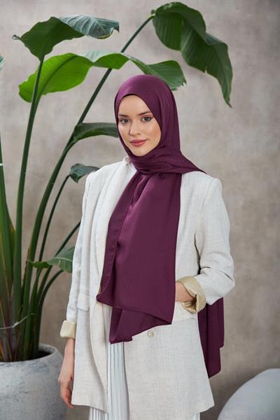 Alesa Desen İpeksi Jakar Şal Patlıcan Mor 9003-18