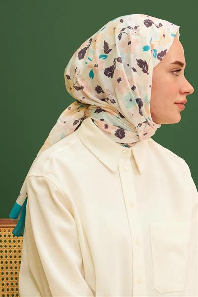 Amelia Desenli Pamuk Şal Turkuaz 3025-07