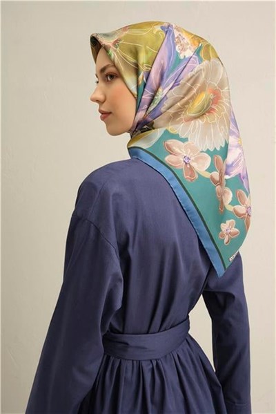 Armine Çiçek Desenli Saf İpek Sura Eşarp 9318D 35