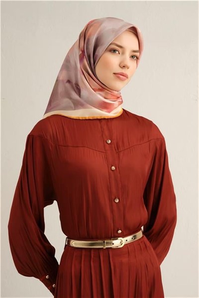 Armine Çiçek Desenli Saf İpek Twill Eşarp 9310D 37