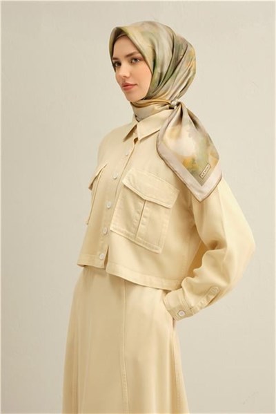 Armine Çiçek Desenli Saf İpek Twill Eşarp 9310D 02
