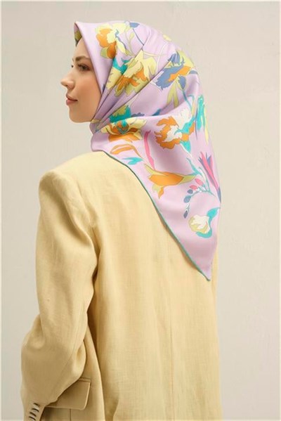 Armine Çiçek Desenli Saf İpek Twill Eşarp 9342D 56