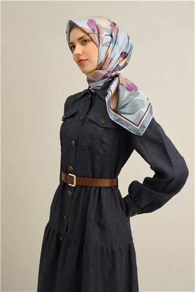 Armine Çiçek Desenli Saf İpek Twill Eşarp 9300D 35