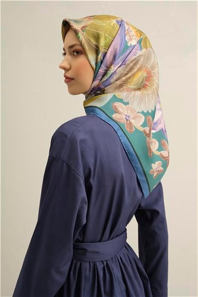 Armine Çiçek Desenli Saf İpek Twill Eşarp 9318D 35