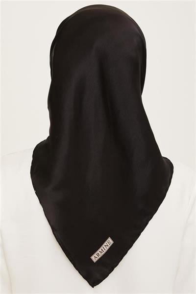 Armine Düz Siyah Nostalji Serisi Twill İpek  Eşarp 0010-01NT