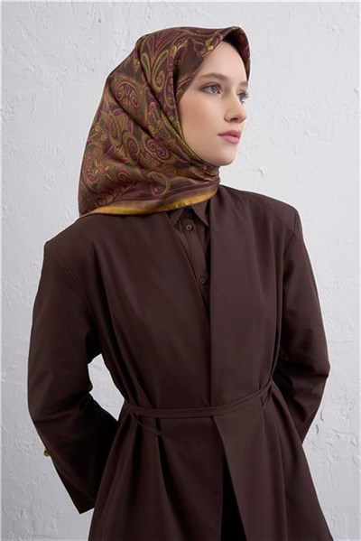 Armine Etnik Desen Saf İpek Twill Eşarp 9421D 81