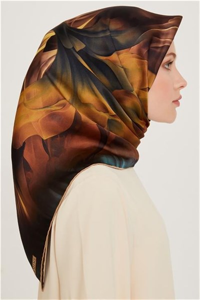 Armine Soyut Desenli Twill Saf İpek Eşarp 9244D 34