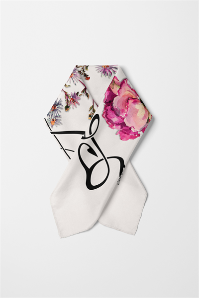Bandana Çiçek Desen Pudra