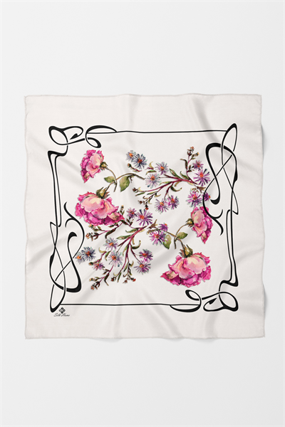 Bandana Çiçek Desen Pudra