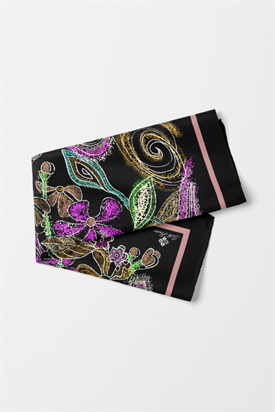 Bandana Çiçek Desen Siyah