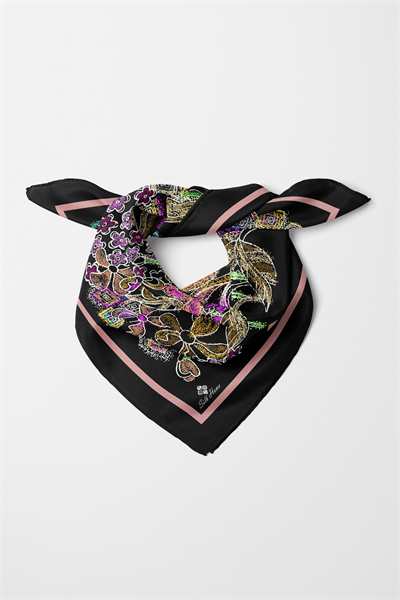 Bandana Çiçek Desen Siyah