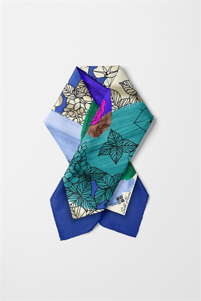 Bandana Yaprak Desen Mavi