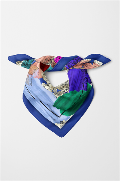 Bandana Yaprak Desen Mavi