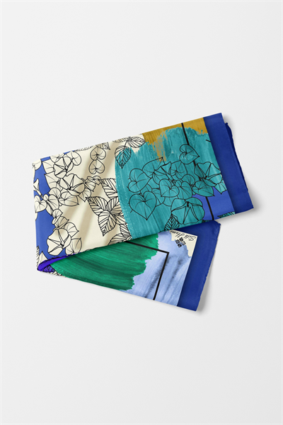 Bandana Yaprak Desen Mavi