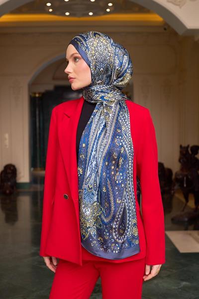 Çelik Mavi Hint Vual Şal -  5009-25