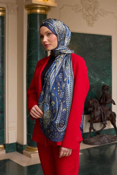 Çelik Mavi Hint Vual Şal -  5009-25