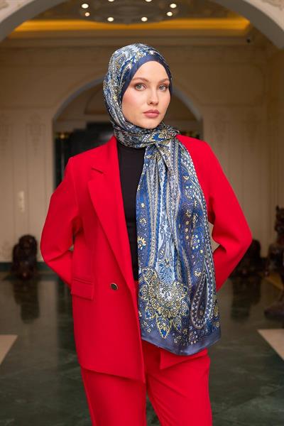 Çelik Mavi Hint Vual Şal -  5009-25