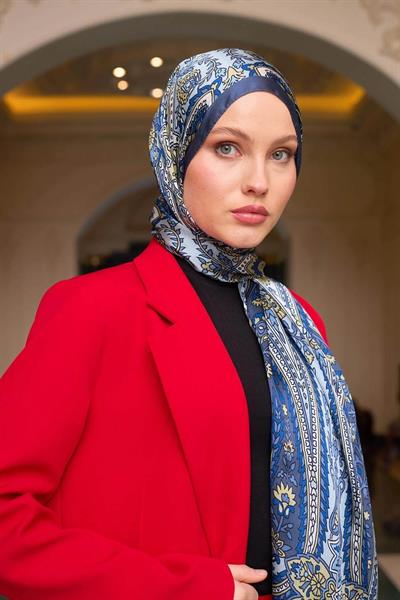 Çelik Mavi Hint Vual Şal - 5009-25