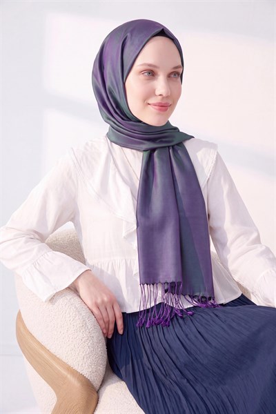 Çift Taraflı İpek Şal Koyu Mor