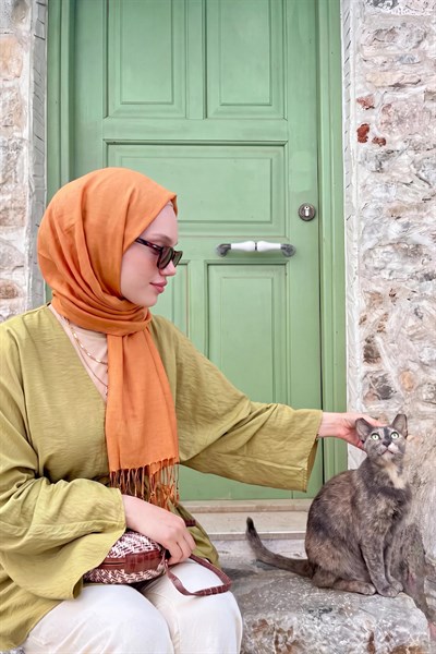Çift Taraflı İpek Şal Turuncu