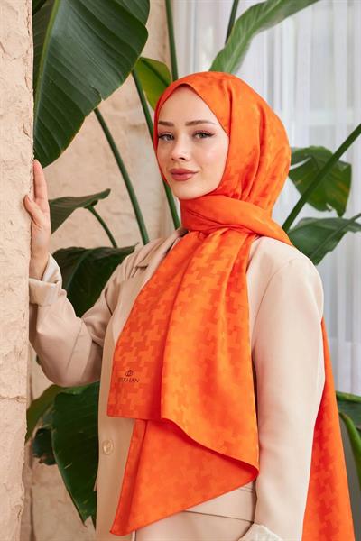 Cross Desen İpeksi Jakar Şal Turuncu 9006-13