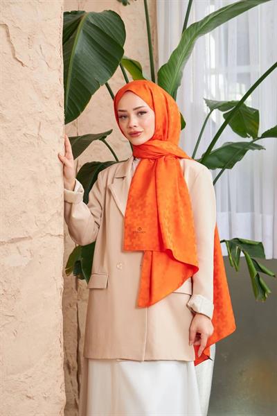 Cross Desen İpeksi Jakar Şal Turuncu 9006-13